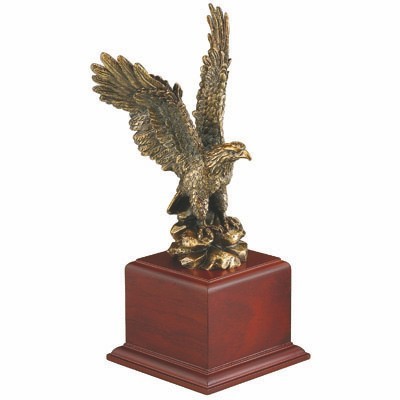 12" Medium Brass Eagle Trophy w/Wood Base