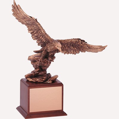 18½" Electroplated Bronze Eagle Trophy w/Wood Base