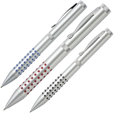 Solid Brass Twist Action Mechanism Ballpoint Pen w/ Brushed Finish & Rubber Dot Grip (OUTDATED)