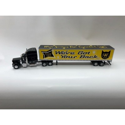 Peterbilt 379 w/ black cab, white trailer, single rear door, 1/64 scale die cast