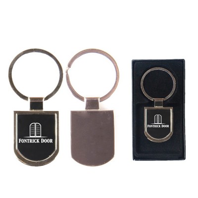 Shiny Chrome Finished Shield Shape Metal Key Holder w/Split Key Ring & Gift Case