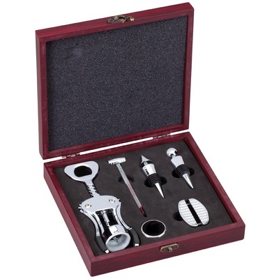 6 Piece Wine Gift Set w/Rosewood Finish