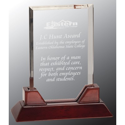 Clear Rectangle Acrylic Award with Rosewood Base