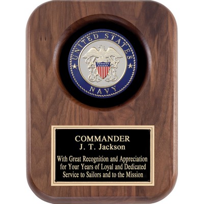 Walnut Finish Plaque with Cast Metal Navy Insignia, 9"x12"