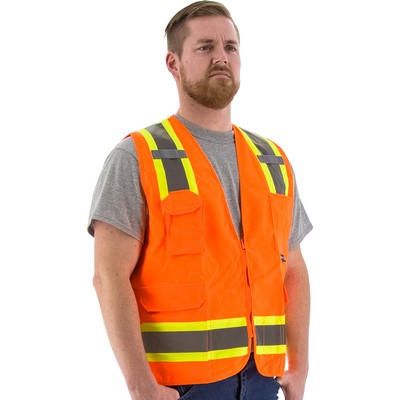 High Visibility Orange Safety Vest with Two-Tone DOT Striping, ANSI 2, Type R