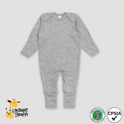 Baby Jumpsuit w/Mittens Heather Gray 65% Polyester 35% Cotton- Laughing Giraffe®