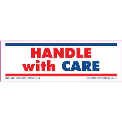 Handle With Care Paper Labels - 1" x 3"