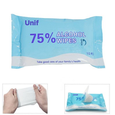 Antibacterial Alcohol Wet Wipe Packet- 10 Pack 75% Alcohol