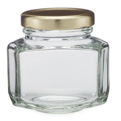 3.7 oz Clear Glass Oval Hexagon Jars (Gold Lug Cap)