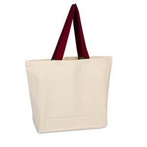 100% Cotton Canvas Beach Bag w/Colored Web Handles