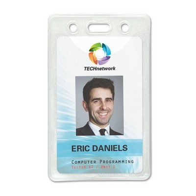 Vertical Credit-Card-Size Clear Vinyl Badge Holders with Slot and Chain Holes