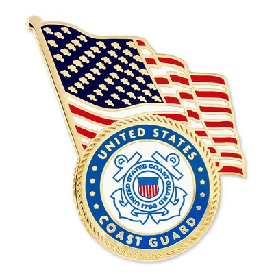 Officially Licensed U.S. Coast Guard Emblem and USA Flag Pin