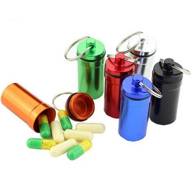 Mini Aluminum Pill Box Case Bottle with Keychain