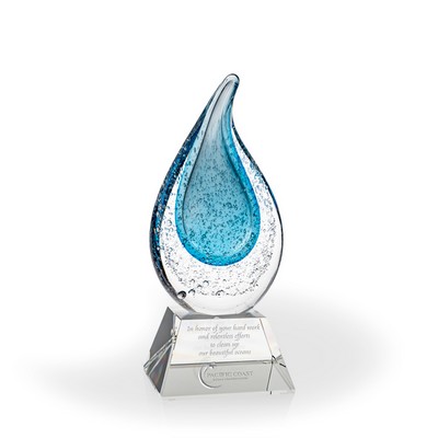 Rainey Blue Flame Art Glass Award - Clear Pyramid Base