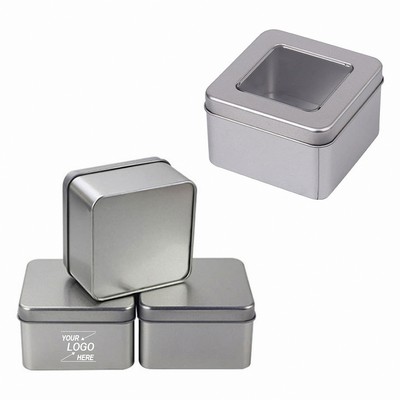 Clear Lid Metal Tin Storage Box