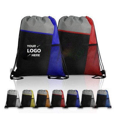 Tri-Colored Mesh Pocket Drawstring Backpack