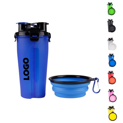 2-in-1 Pet Food Water Bottle With Collapsible Bowls