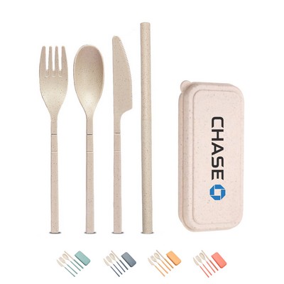 Collapsible Wheat Straw Cutlery Set with Straw