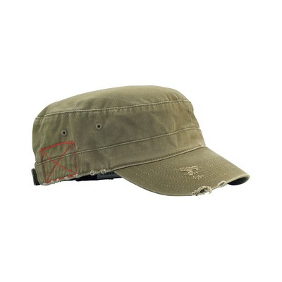 Enzyme Washed Cotton Twill Army Solid Cap w/ Frayed Brim