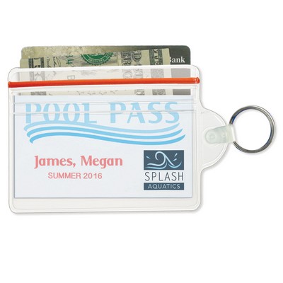 Horizontal Credit-Card-Size Resealable Vinyl Badge Holders with Key Ring