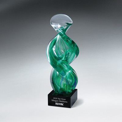 Spiral Art Glass on Black Glass Base (Includes Silver Color-Fill on Base)