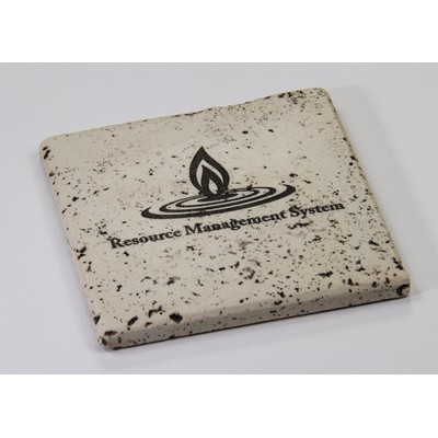 Square Travertine-Texture Coaster w/Wash