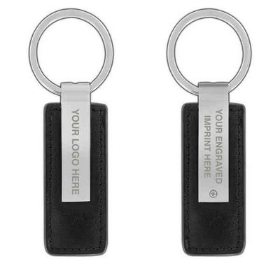 Black Synthetic Leather Rectangle Fob Keychain (Domestic Production)