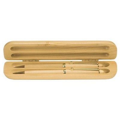 Maple Wooden Pen Case with 2 Maple Pens Set