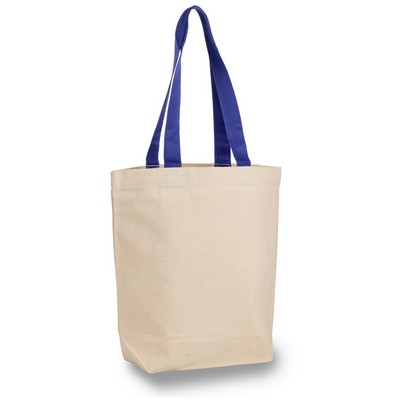 Cotton Canvas Tote Bag w/ Contrast Long Web Handles - blank (15"x16"x4")