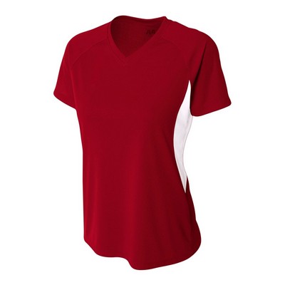 A4 Women's Short Sleeve Cooling Performance Color Block Tee