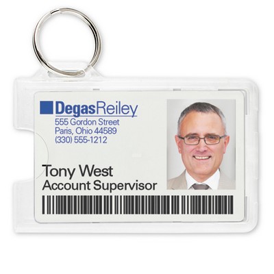 Horizontal Frosted Rigid Plastic 1-Card Badge Holders with Slot and Key Ring, 3.38 x 2.13"