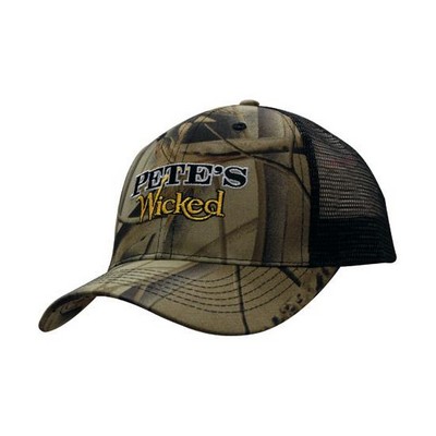 Hunting Leaf Print Camouflage Brushed Cotton Cap with Mesh Back (Embroidered)