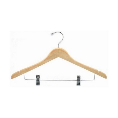 Contoured Natural Wooden Suit Hanger w/Clips