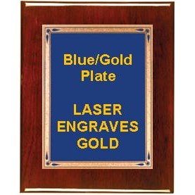 Rosewood 7" x 9" Piano Finish Plaque - With 5" x 7" Blue/Gold Teardrop Plate