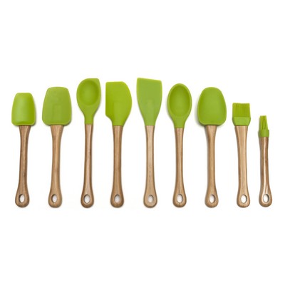 Silicone Light Green Angled Spatula w/ Bamboo Handle