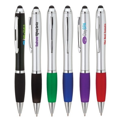 Plastic Ballpoint Pen w/Rubber Antiskid Sleeve w/ Stylus