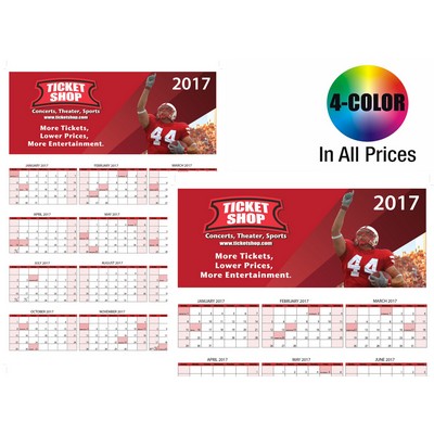 Wall Calendar: Medium Year-At-A-Glance Style, Dry Eraser Friendly W/ 4-Color Custom Graphics