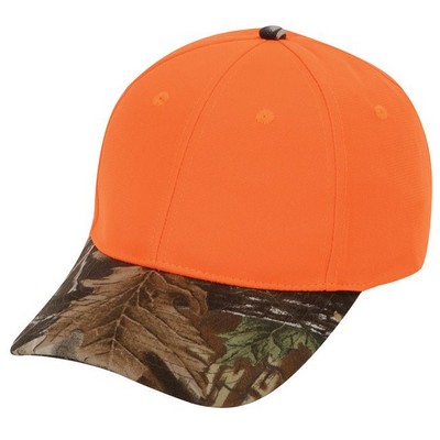 6 Panel Flame Orange Cap w/Oak Camo Bill