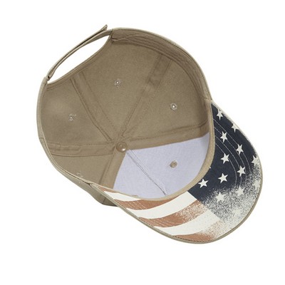 5-Panel Structured Brushed Cap With Vintage Usa Flag Undervisor