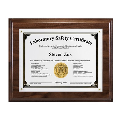 Genuine Walnut Certificate/Overlay Plaque for 8" x 6" Insert with Mailer Box