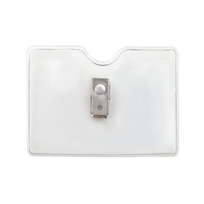 Horizontal Top Load Clear Vinyl Badge Holder w/ 2 Hole Clip