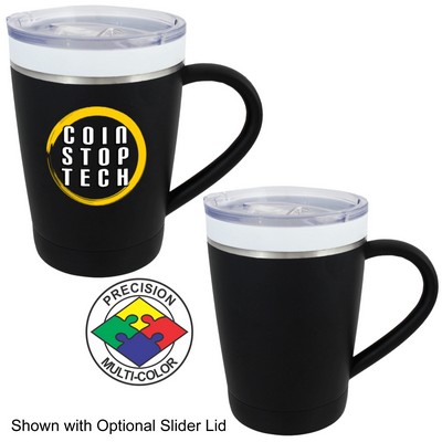 12oz Black Vacuum Double Wall CeramiSteel Desk Mug w/Drink Through Lid (Screen Printed)