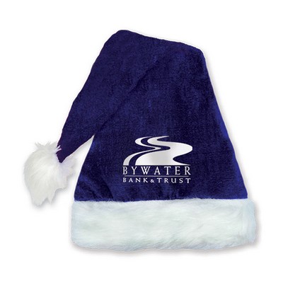 Blue Velvet Santa Hat w/ Plush Trim w/ Custom Direct Screen Print