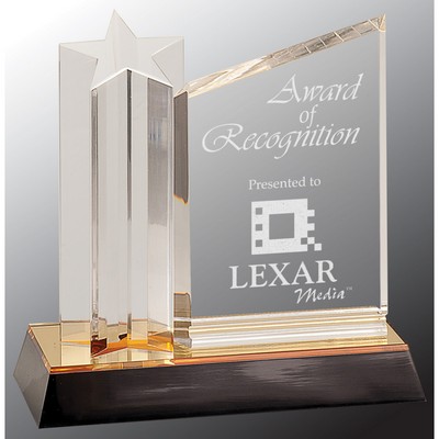 7" Clear Star Column Acrylic Award with Clear Plaque and Gold/Black Base