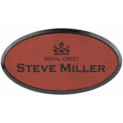 Rose Laser Engraved Leatherette Oval Badge & Frame (3" x 1 1/2")