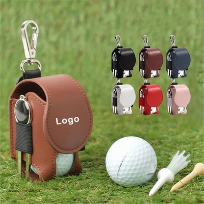 Leather Golf Ball Storage Pouch Waist Belt Carrier Bag