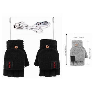 USB Flip Half Finger Heated Warm Gloves