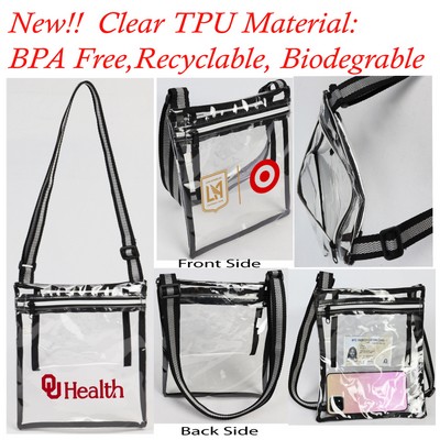 Clear TPU Cross Body Bag w/Attached Interior Pocket (RECYCLABLE AND BIODEGRABLE )