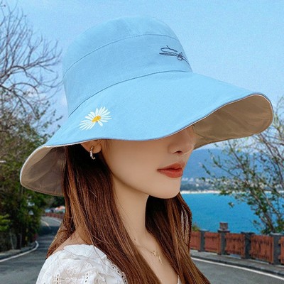 Sun hat Womens,Women Hats with Brim Ponytail Hole UV Protection Embroidered Little Daisy