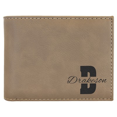 Light Brown Bi-Fold Wallet with Flip ID, Laserable Leatherette, 4-1/2" x 3-1/2"